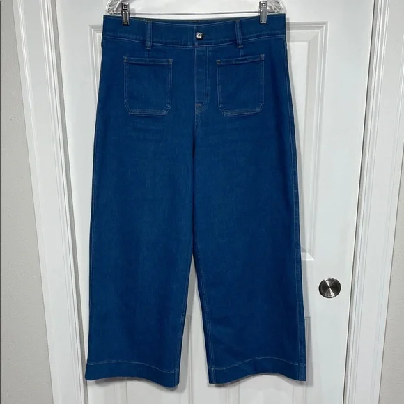 SPANX Shape Cropped Jeans Size XL Wide Leg Washed Blue Pull Up